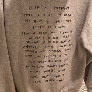 Grey hoodie w/ Corinthians bible verse